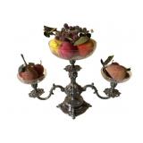 Silverplate Epergne Centerpiece w/ Faux Fruit