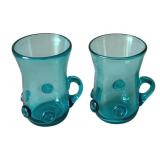 2 Itaian Art Glass Mugs w/ Applied Pontils