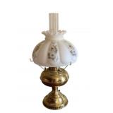 Vintage Painted Shade Brass Lamp - 14' Tall