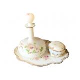 Painted Milk Glass Dresser Set - 12 x 8 x 9