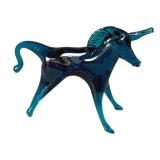 Blue Blown Glass Unicorn Figure - 5 x 7 x 2