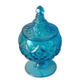 Fostoria Blue Footed Candy w/ Lid - 9 x 5