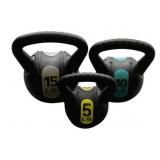 3 Kettle Bell Weights - 5, 10, 15lbs