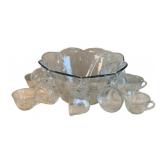12 Glass Punch Bowl Set w/ Laddle - 14" Round