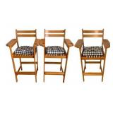 3 Wooden Bar Stools w/ cushions - 50 x 27 x 26