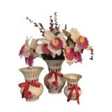 3 Vases, 1 w/ Artificial Flowers