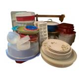 Lot of Plastic Dishware and Storage