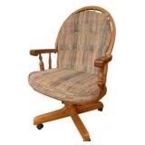 Wooden Rolling Desk Chair w/ Cushions