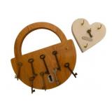 2 Wooden Key Holders w/ Assorted Skeleton Keys