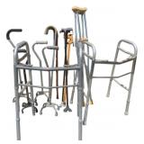 Lot of Walkers, Canes and Crutches