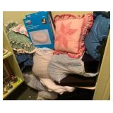 Group Lot of Assorted Linens Pillows & More