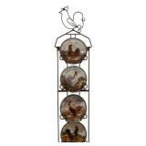 4 Rooster Plates w/ Hanging Stand