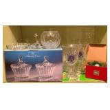 Shelf Lot of Assorted Crystal Hurricanes & More