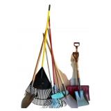 Lot of Garden Tools, Rakes and Shovels