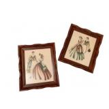 2 Framed Vintage Art - 14 x 12