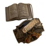 2 Religous Belt Buckles - 3.25 x 2.5