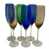 6 Multi Color Champagne Glasses - 10" Tall