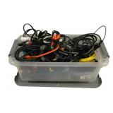 Plastic Tote w/ Assorted Electrical Cords