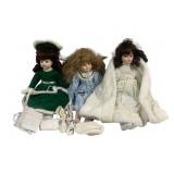 3 Ceramic Dolls - As Is/1 Damaged Leg - 15" Tall