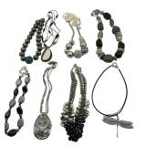 8 Assorted Black & Silver Tone Necklaces