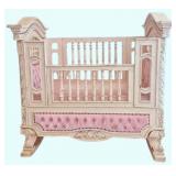 Fancy Carved & Tuft Upholstery Rocking Baby Bed