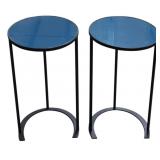 Pair Alden Home Drinks Tables, Blue Glass