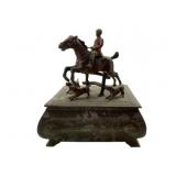 Vtg Metal Box w/ Hunting Scene on Top