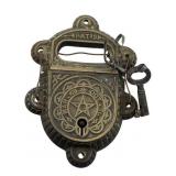 Vintage Iron Deco Padlock w/Key 5'x3.5'