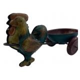 Vtg Tin Litho Rooster w/ Wagon Pull Toy