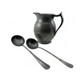 Vintage Pewter Pitcher & Ladles 9'x8'x5.5'