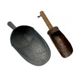 Group of 2 Vtg Scoops Metal & Wood 10'
