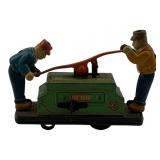 Tin Litho Wind-up Railroad Handcar Toy