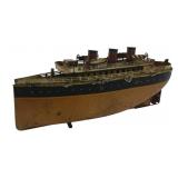 Antique Tin Litho Steam Ship 4.5'x11'x2.5'