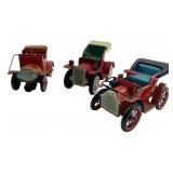 Three Vintage Tin Litho Toy Antique Cars