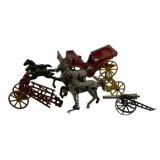 Vtg Cast Iron Horse Drawn Toy Vehicles AS IS