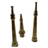 3 Vtg Brass Firehose Nozzles One Signed