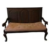 Antique Wood Settle Bench w/Cushion
