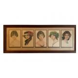 Vtg Framed Five Lady Portraits Print Signed