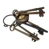 Set of Antique Skeleton Keys on Ring 3.5'