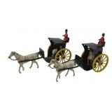 2pc Lot Metal Horse & Buggy w/ Riders 4'
