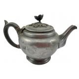 Vtg Pewter Teapot w/ Floral Shaped Finial