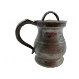 Ant. Pewter Tankard w/ Lid & Handle Marked