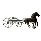 Vtg Metal Horse w/ Carriage Pull Toy