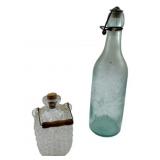 Vtg Group of 2 Glass Bottles 9.5'