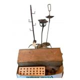 Lot Antique Items w/ Wood Box & Iron Stands
