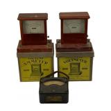 3pc Lot Antique Volt Meters w/ 2 Boxes