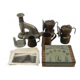 Mining Lamps, Cigarette Tin & Tools Lot