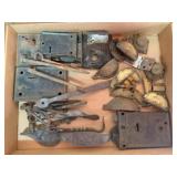 Box Lot of Antique Door Accessories & Locks
