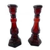 Vtg Avon 1876 Cape Cod Ruby Red Candlesticks