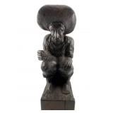 Vtg Handcarved Wooden Figurine Seated Man